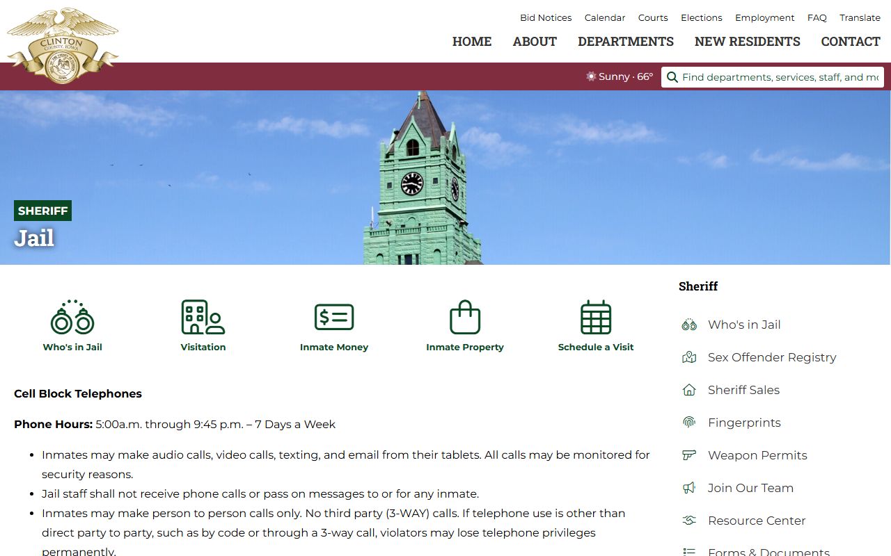 Clinton County jail page for inmate population and roster resources